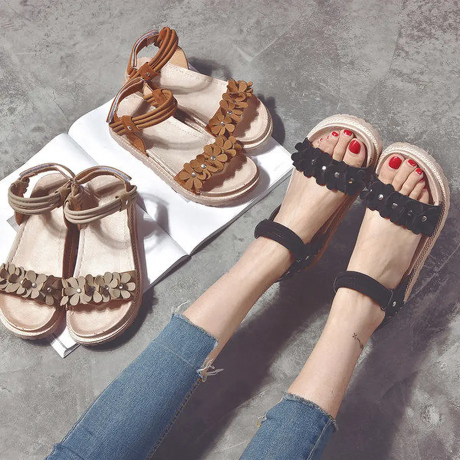 リボンサンダル 花柄がリゾートな可愛いフラットサンダル Hdfks 韓国ファッ