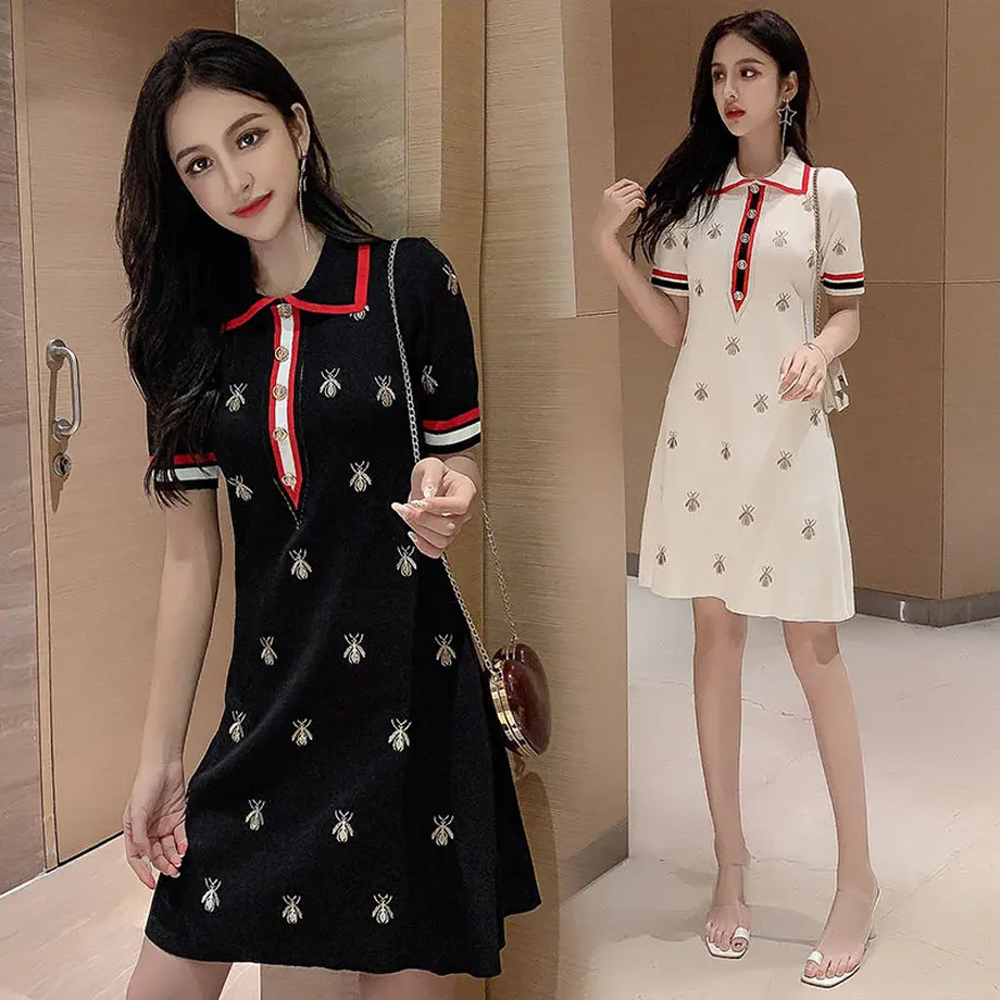 トリコロールワンピース 蜂柄の大人可愛いミニワンピ Hdfks 韓国ファッショ