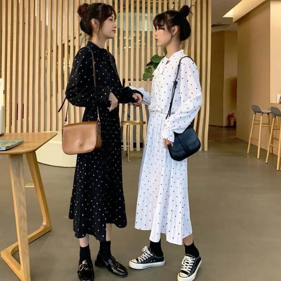 ワンピース 襟元可愛い韓国ファッションの双子コーデドットワンピース Hdfks ワンピース 襟元可愛い韓国ファッションの双子コーデドットワンピース Hdfks