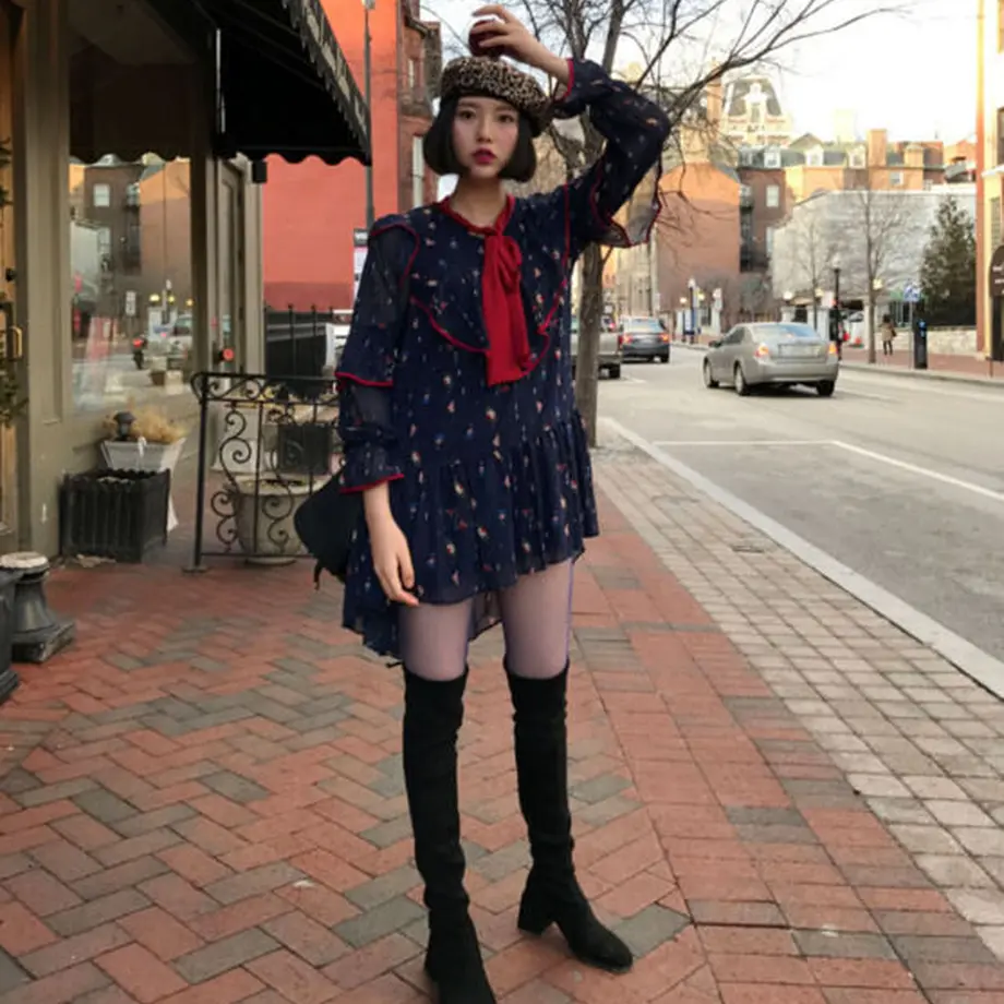 ワンピース レトロガーリーのおもむきある韓国ファッション Hdfks 韓国フ