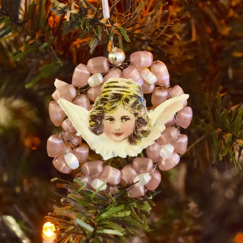 チェコ サテンガラスのオーナメント 天使 ピンク Kitten Blue