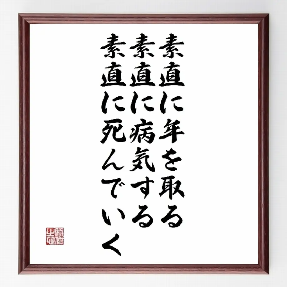 名言色紙 素直に年を取る 素直に病気する 素直に死んでいく 額付き 受注後直筆制作 Z294