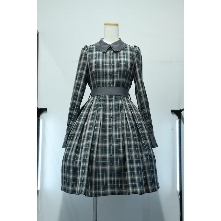 サンプル クラシカルチェックワンピース グレー Sheglit Online Store