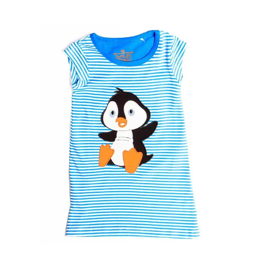 キッズ ワンピース ペンギン ブルー 100 オーガニックコットン Gots認定 ワイルド