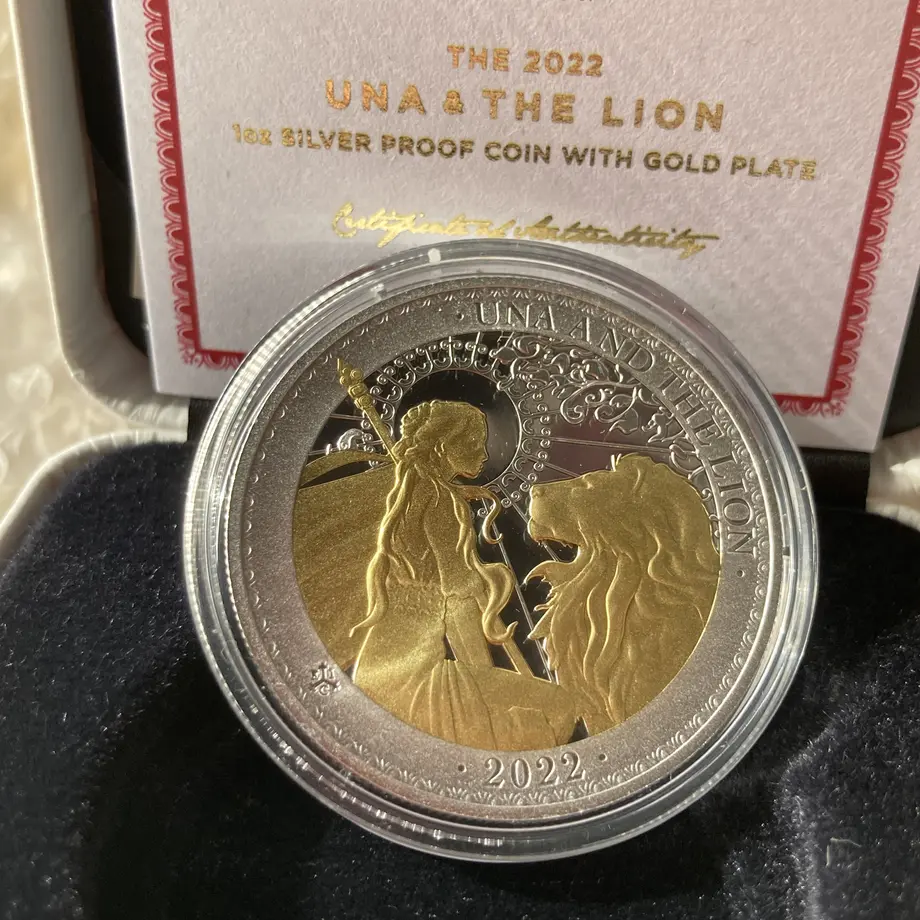 2022年 ウナとライオン Gilt･GOLD PLATE版 セントヘレナ 1オンス銀貨 金メ