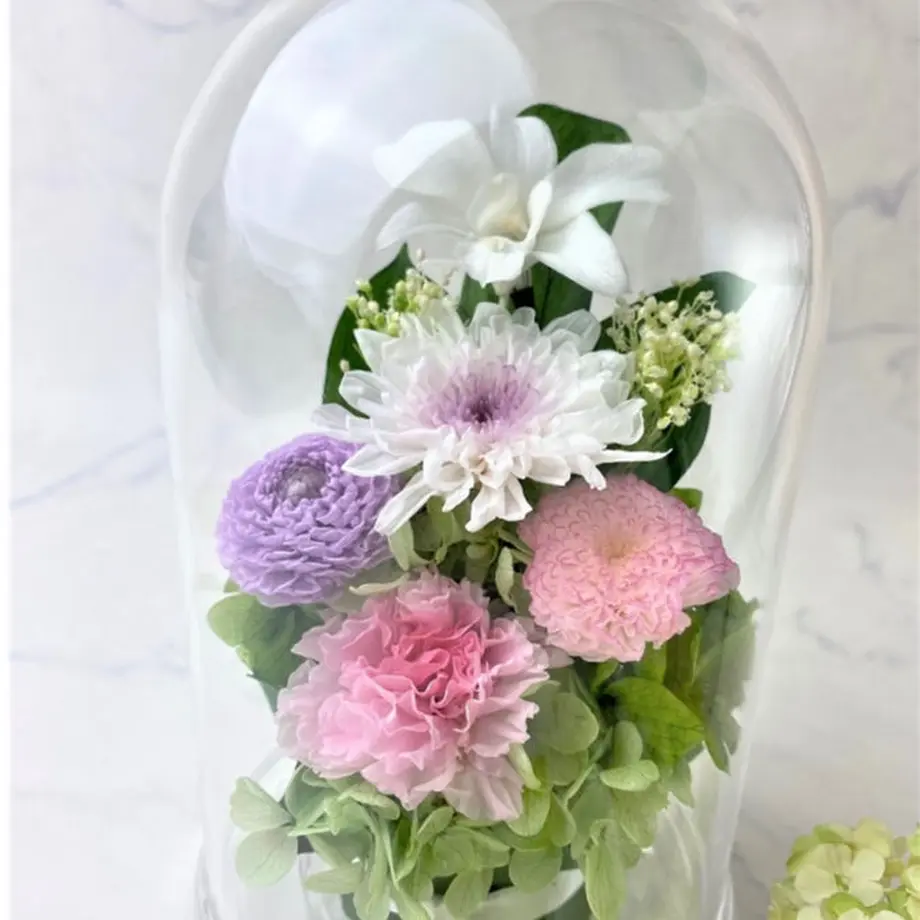 プリザーブドフラワーお供え花ドーム仏花 灯香～とうか～お線香付き【送料無料】法要・新盆・旧盆・...