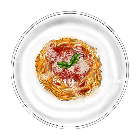 トマトソースパスタ 白皿 上 料理イラスト 料理イラスト商店