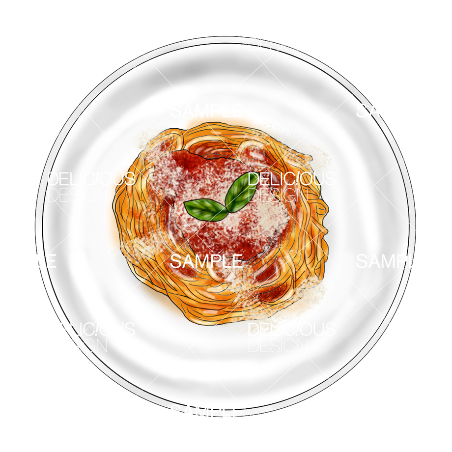 トマトソースパスタ 白皿 上 料理イラスト 料理イラスト商店