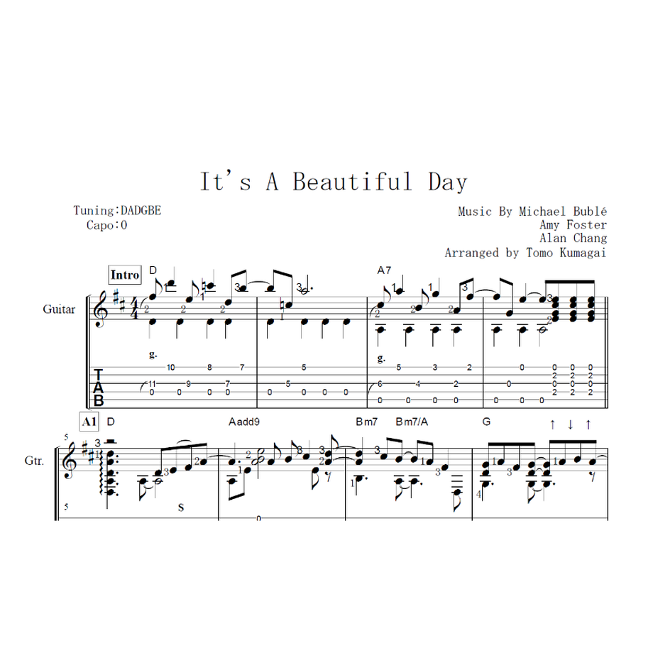 It's A Beautiful Dayマイケル・ブーブレ(ソロギター楽譜) Finge... It's A Beautiful Dayマイケル・ブーブレ(ソロギター楽譜) Finge...