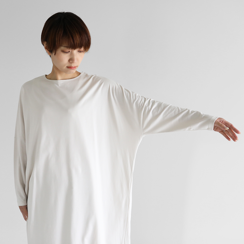 Huis In House Suvin Cotton長袖コクーンワンピース グレージュ レ