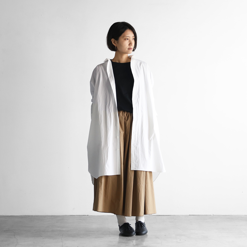 タイプライタークロスロングシャツ 白 ユニセックス 004 Huis Onlinestore