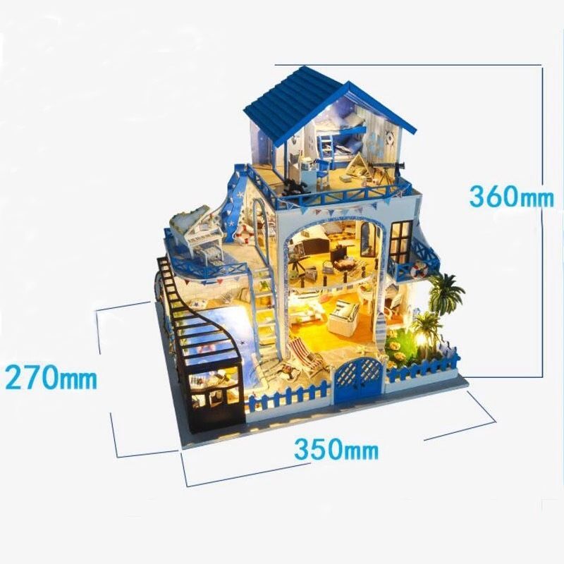 ドールハウス ミニチュア 手作りキットセット 北欧風 別荘 リゾート 三階建て Ledライ