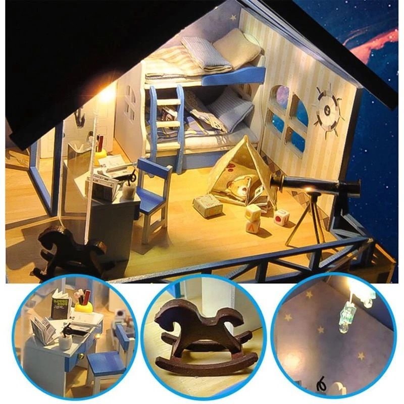 ドールハウス ミニチュア 手作りキットセット 北欧風 別荘 リゾート 三階建て Ledライ