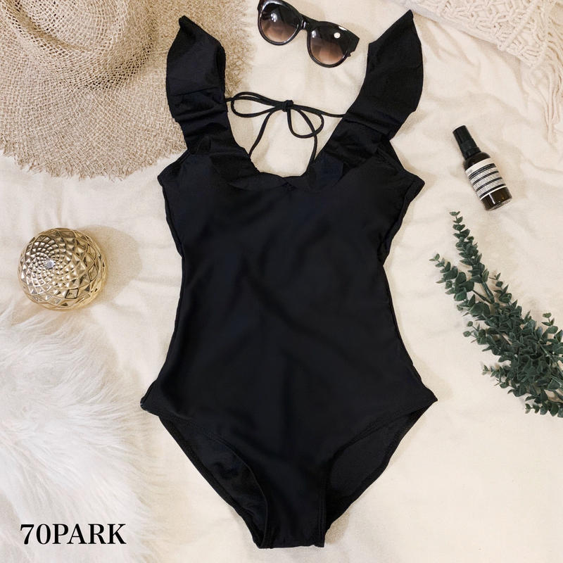 Ruffle Open Back Swimsuit 背中開き フリル ワンピース 水着 ブ