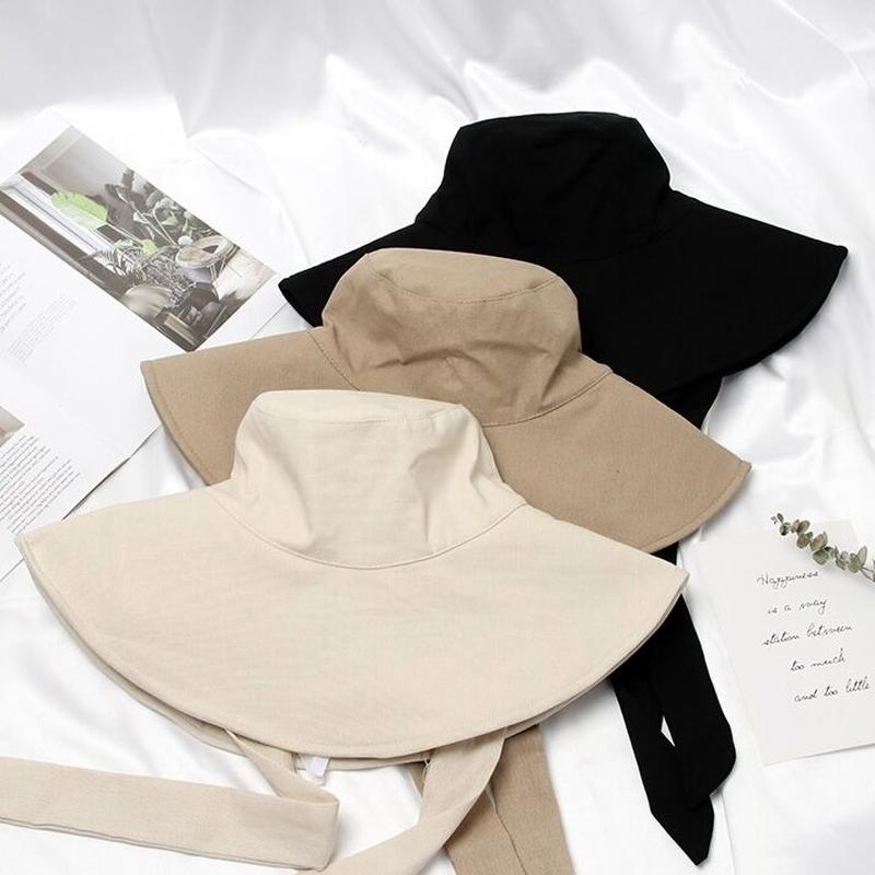 ロングリボン つば広 バケットハット 全3色 帽子 70park