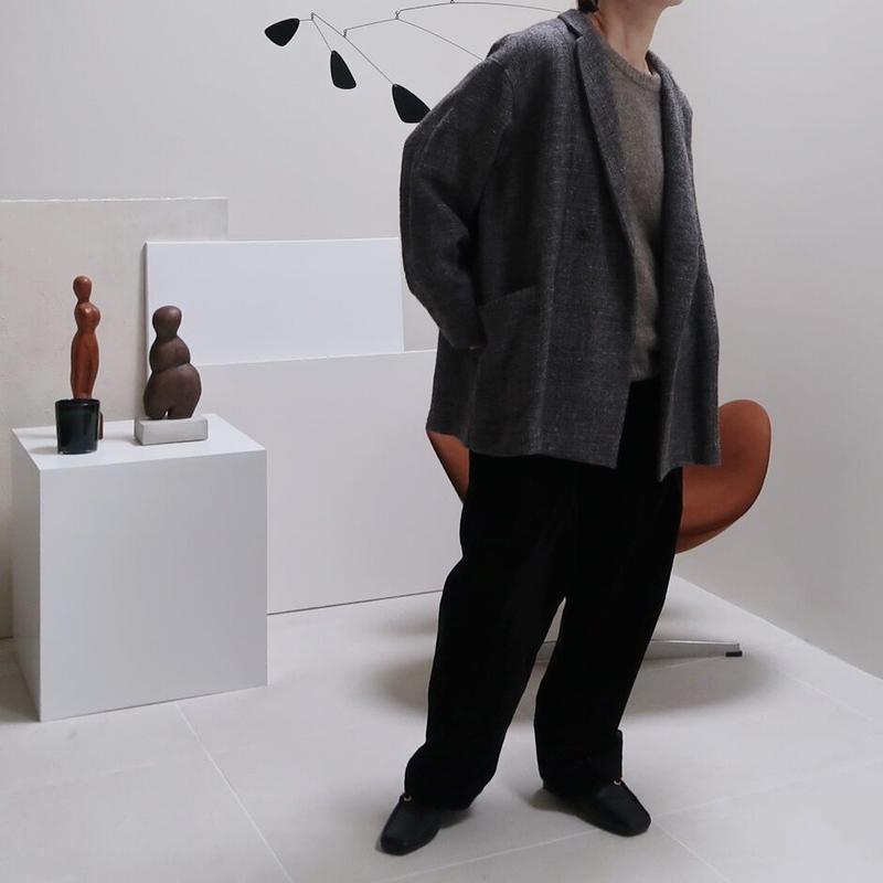 SHETLAND WOOL LINEN SOFT TWIST JACKET/DARK BROW...