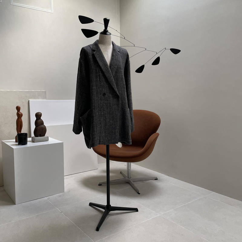 SHETLAND WOOL LINEN SOFT TWIST JACKET/DARK BROW...