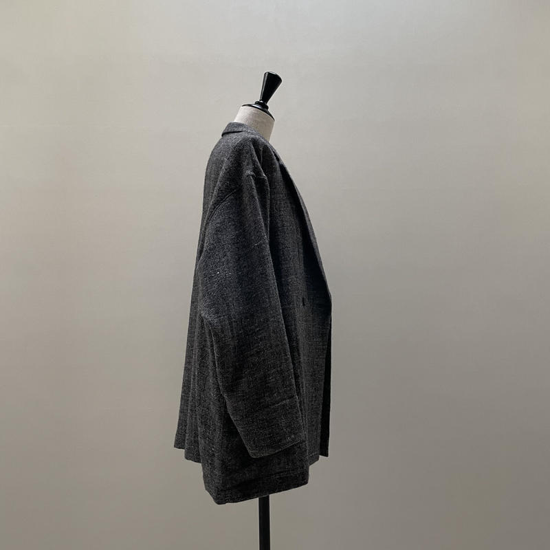 SHETLAND WOOL LINEN SOFT TWIST JACKET/DARK BROW...