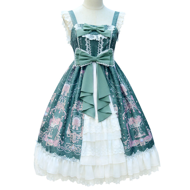 ロリータ ワンピース ジャンパースカート 花模様 エレガント 宮廷 ゴシック ゴスロリ レデ