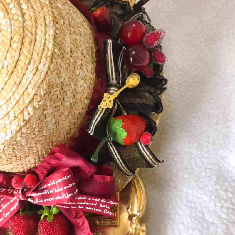 ロリータ ゴスロリ 麦わら帽子 帽子 レディース いちご 可愛い 田園風 夏 コスプレ