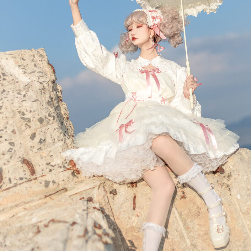 秋 新作 中華風 ゆめかわいい 中華ロリータ ロリータ メイド服 ワンピース ドレス 長袖 ゴ