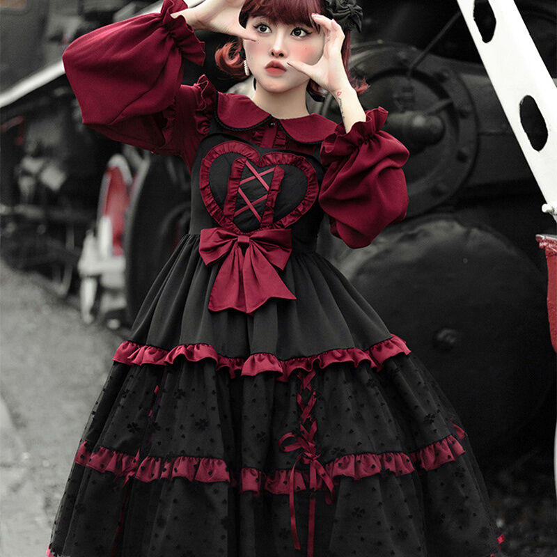 ロリータ ワンピース ゴスロリ キャミワンピ オリジナル ジャンパースカート 黒ロリ 春新作