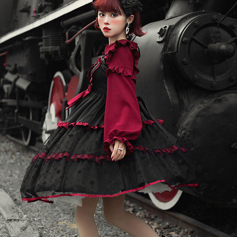 ロリータ ワンピース ゴスロリ キャミワンピ オリジナル ジャンパースカート 黒ロリ 春新作