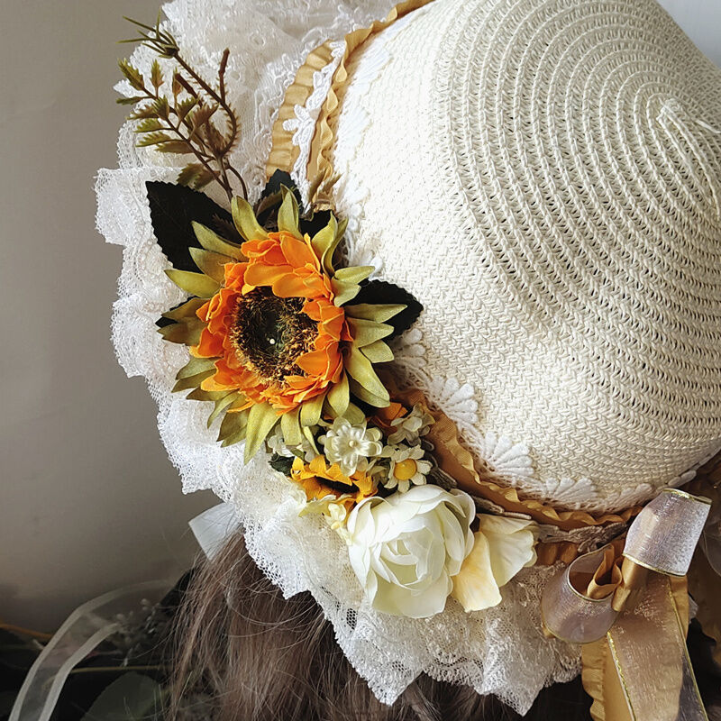 麦わら 帽子 ロリータ 子供 大人 選べる 華ロリ Lolita ハンドメイド カンカン帽 夏