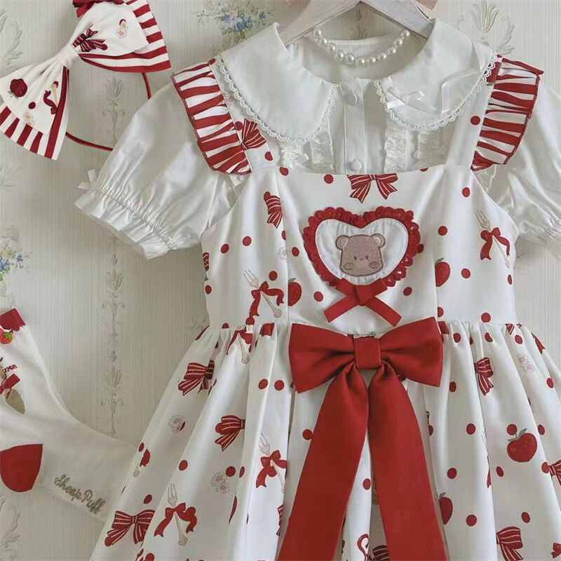 ロリータ服 ロリィタ ファッション 甘ロリータ ワンピース ジャンパースカート 苺柄 ハート