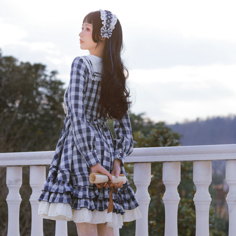 ロリータ ワンピース セーラー 秋 冬 新作 学院 制服 長袖 半袖 レディース チェック