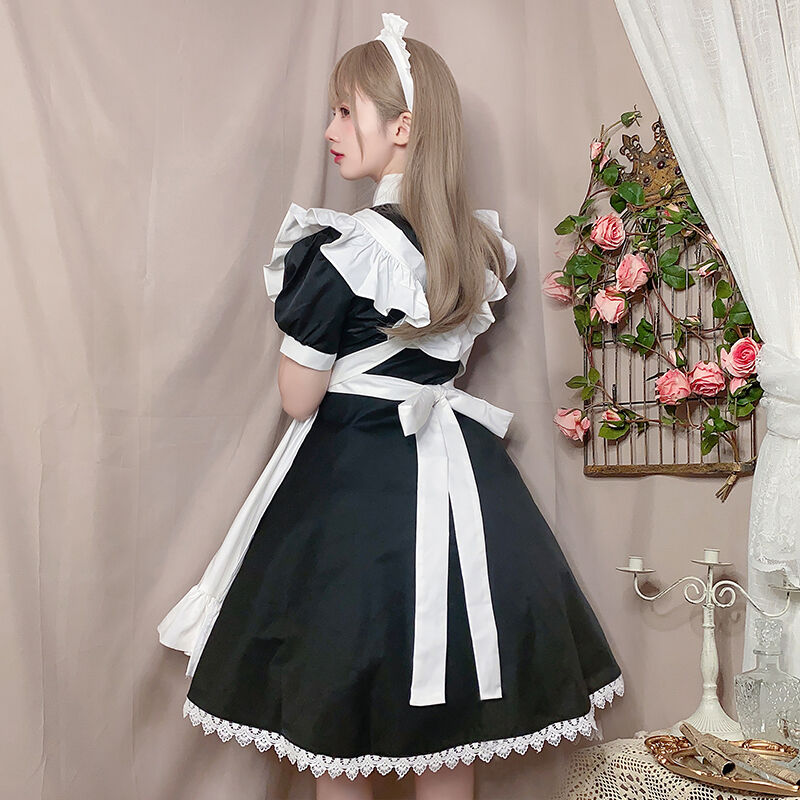 即納 メイド服 高品質 エプロン ロリータ クラシック 膝丈 ワンピース コスプレ レディース