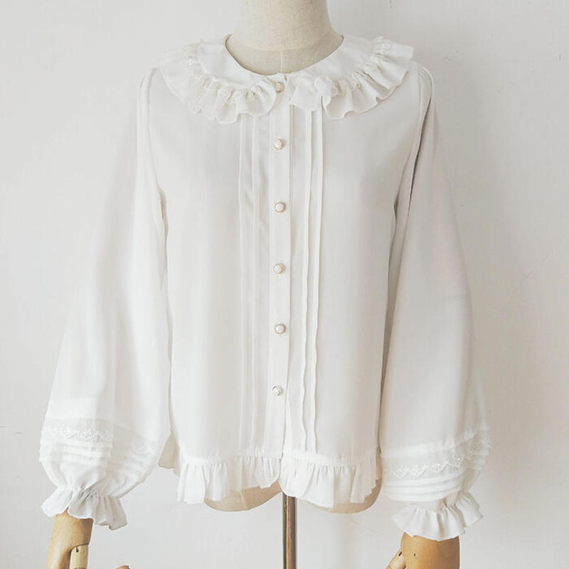 ロリータ ブラウス 長袖 レディース 春夏 ロリィタ レース フリル ホワイト ブラック Xs