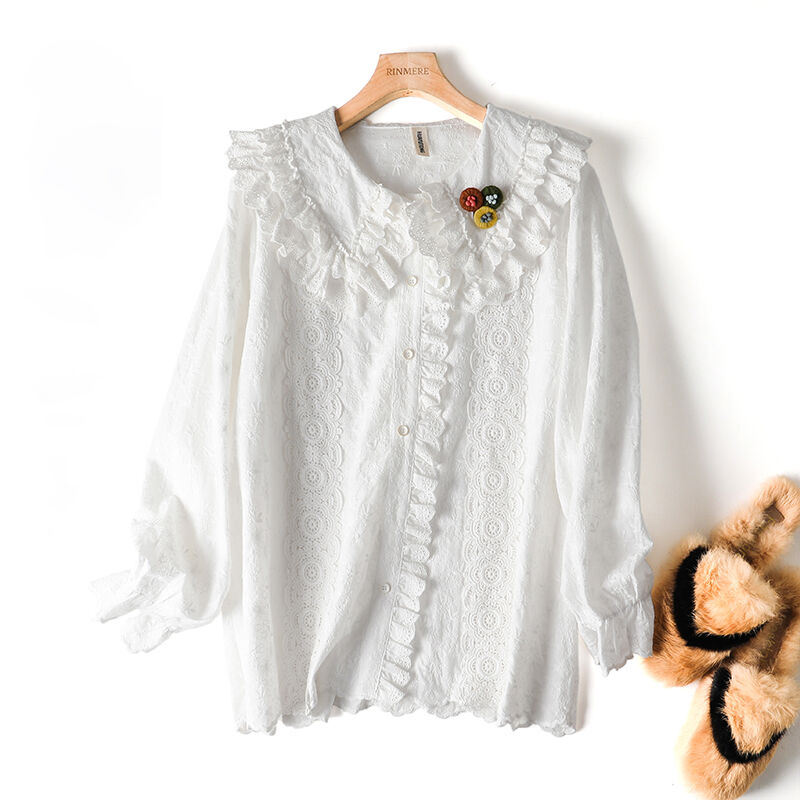 ブラウス ロリータ 森ガール 春夏 刺繍 ブローチ付 長袖 レディース Lolita 新作