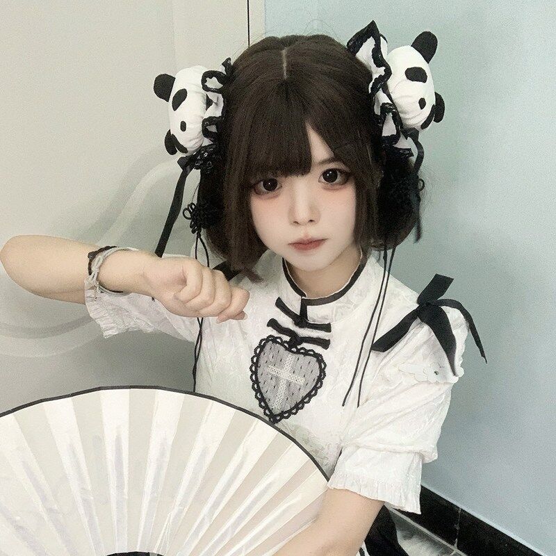 ロリータ 髪飾り パンダ 中華風 ヘアアクセ ゆめかわいい 中華ロリ 華