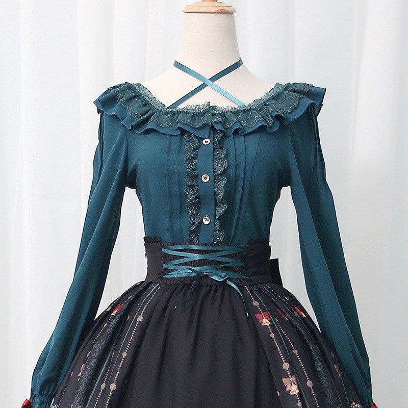 ロリータ ブラウス ガーリー ゴシック ゴスロリ フリル ゆめかわいい 長袖 薄手 快適