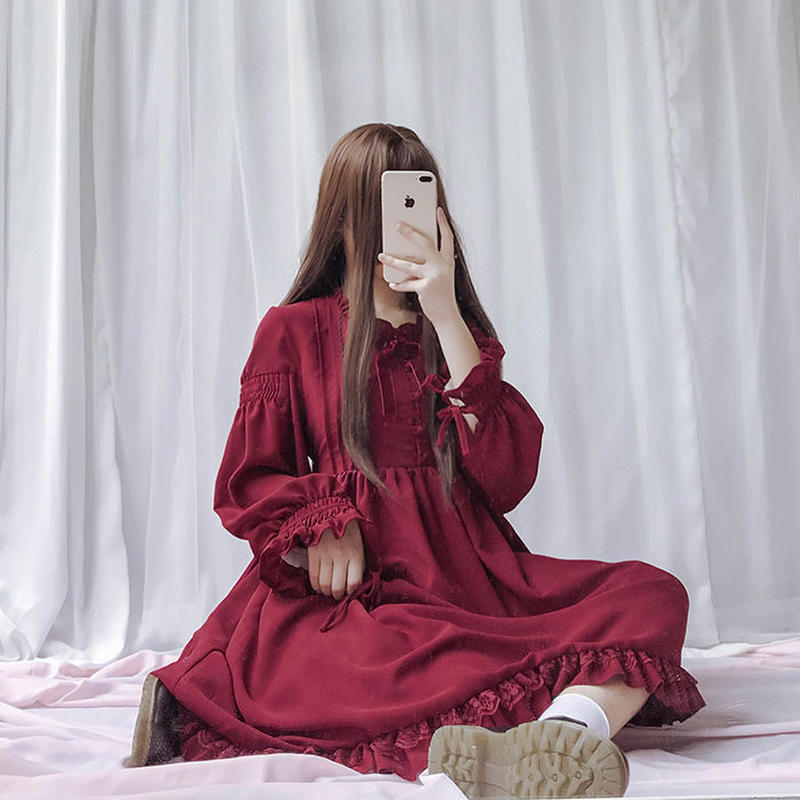 ワンピース ロリータ ロリィタ 可愛い かわいい 萌え系 長袖 ランタンスリーブ ふんわり