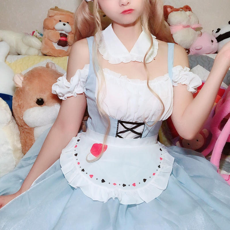 ワンピース メイド服 コスプレ セクシー 3点セット 可愛い ブルー ホワイト オフショルダー