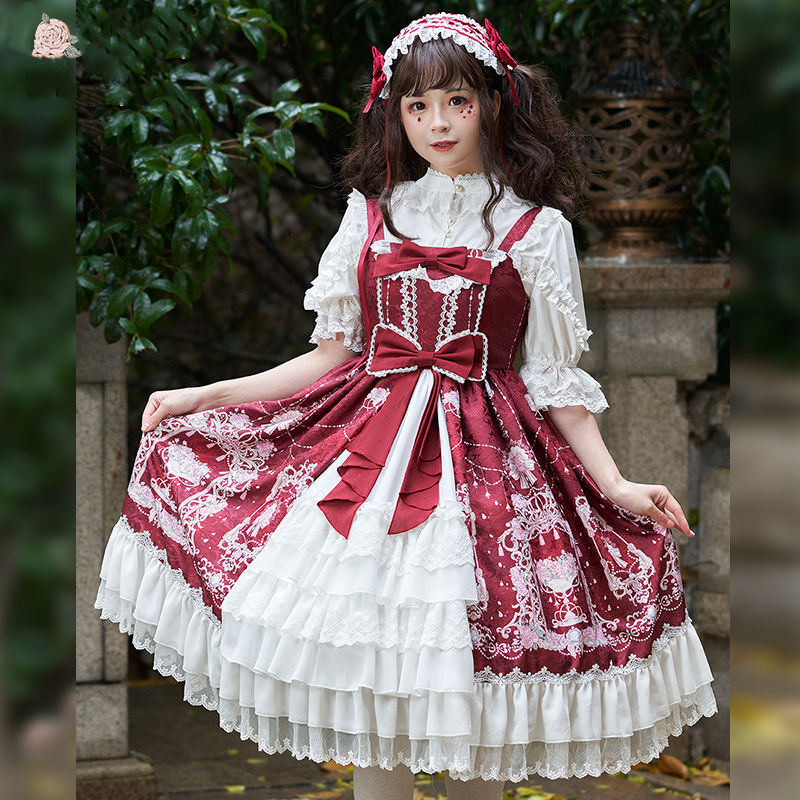 ロリータ ワンピース ジャンパースカート 花模様 エレガント 宮廷 ゴシック ゴスロリ レデ