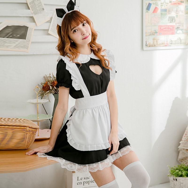 ロリータ メイド ワンピース エプロン セクシー 衣装 胸開き ハート ミニスカート 制服 コ