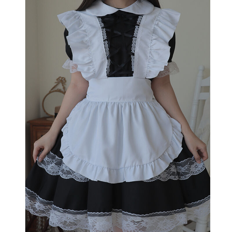 メイド服 ワンピース エプロン 3点セット 半袖 豪華セット 白黒 メイド 定番 萌え コスプ