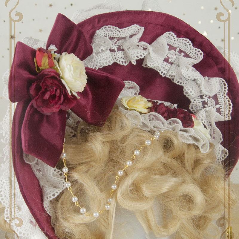 ロリータ 帽子 ボンネット Lolita ゴスロリ コスプレ ワインレッド 耽美 ヘッドドレス