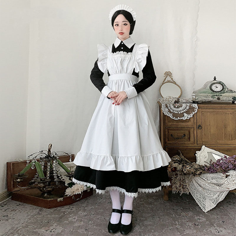 ロリータ メイド エプロン ワンピース 3点セット コスプレ メイドカフェ 制服 体型カバー ロリータ メイド エプロン ワンピース 3点セット コスプレ メイドカフェ 制服 体型カバー