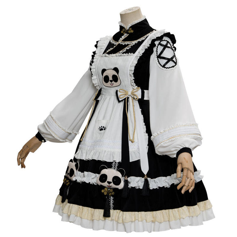 ロリータ ワンピース 長袖 秋 冬 新作 オリジナル 中華風 可愛い パンダ チャイナドレス