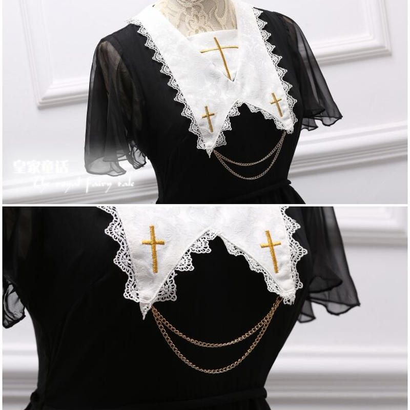 ワンピース ゴシック系 レディース 夏 半袖 ゴスロリ ロリータ 十字架 ハロウィン カジュ