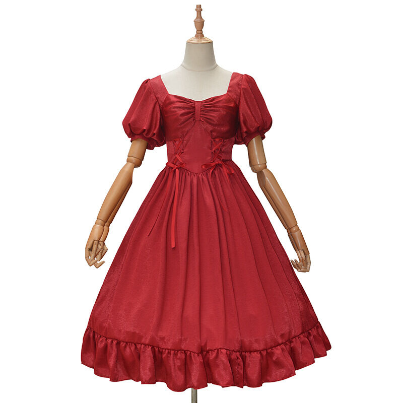 ロリータ ワンピース 半袖 レディース ドレス ゴスロリ 黒ロリ クラシック レトロ エレガ