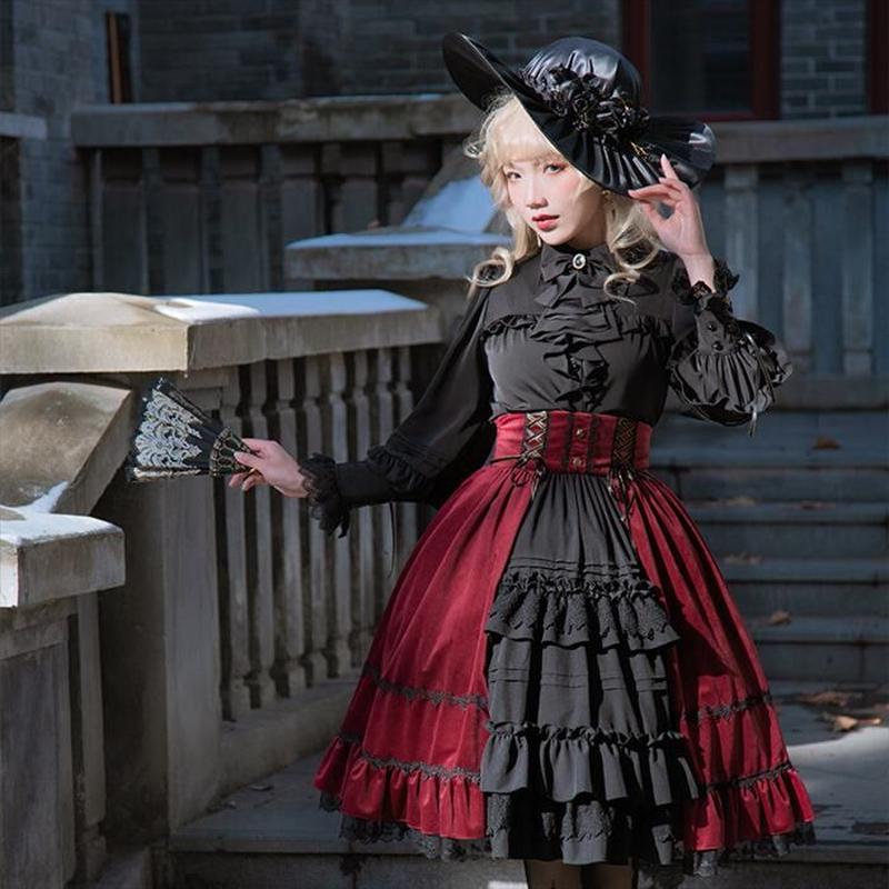 スカート ロリータ 春秋冬 ハイウエスト 膝丈 ロリータファッション クラロリ ゴシック