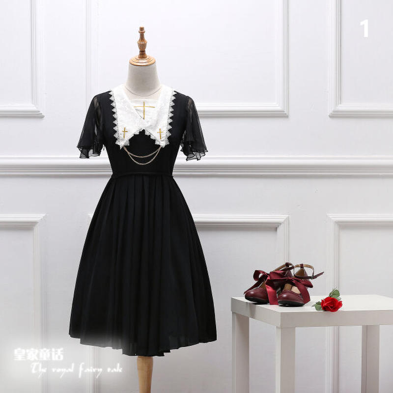 ワンピース ゴシック系 レディース 夏 半袖 ゴスロリ ロリータ 十字架 ハロウィン カジュ