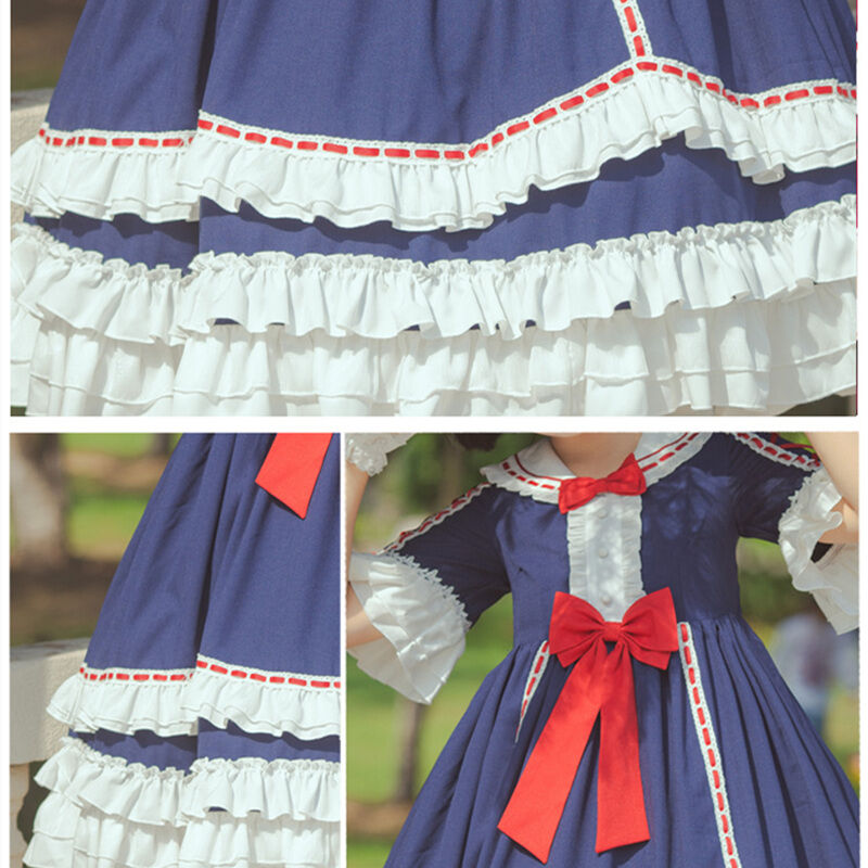 ロリータ ワンピース 半袖 ドレス 白雪姫風 姫ロリ ミニ丈 可愛い 豪華 フリル リボン グ