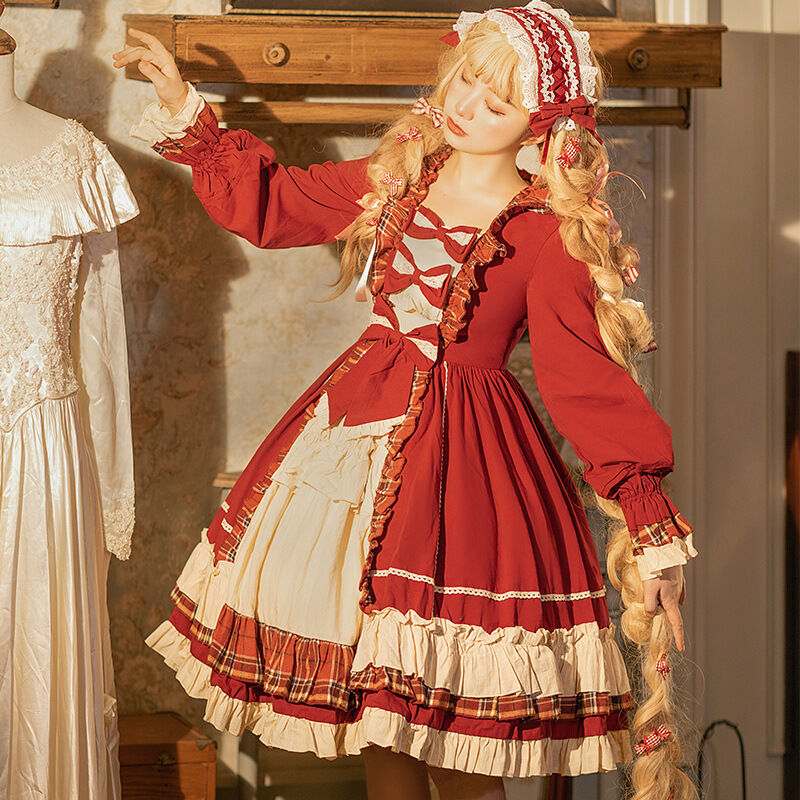 ロリータ ワンピース 秋 冬 赤ずきん 田園風 ゴシック ゴスロリ 甘ロリ 長袖 ドレス 豪華