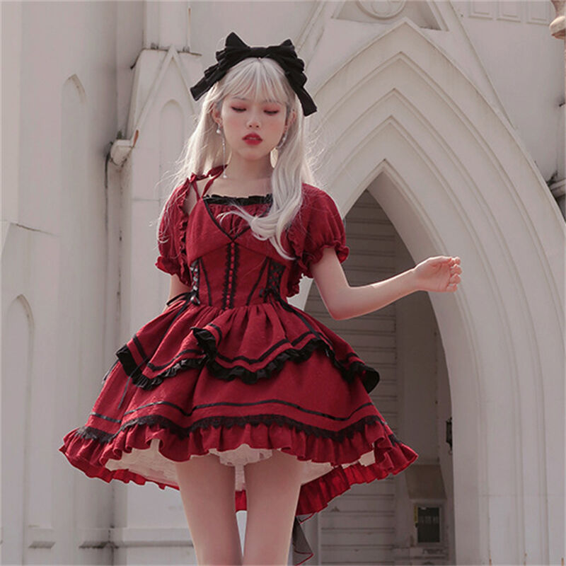 ワンピース Lolita ゴシック ロリータ 黒ロリ セクシー ゴスロリ レース フリル 白黒